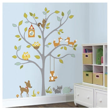 RoomMates Wandsticker Waldtiere (80 Teile) grau