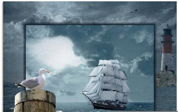 Art-Land Maritime Collage mit Segelschiff 50x50cm (60222328-0)