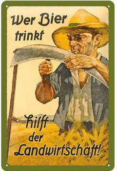 Nostalgic Art Blechschild "Wer Bier trinkt hilft der Landwirtschaft" (20x30cm)