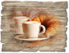 Artland Holzbild »Dampfender Cappuccino und Croissant«, Getränke, (1 St.)
