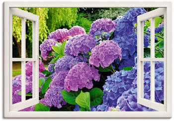 Art-Land Fensterblick Hortensien im Garten 100x70cm (62597851-0)