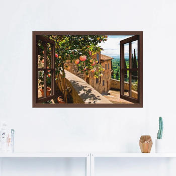 Art-Land Fensterblick Rosen auf Balkon Toskana 100x70cm (11420254-0)