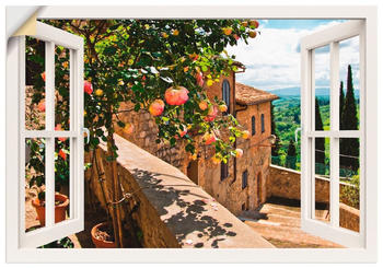 Art-Land Fensterblick Rosen auf Balkon Toskana 100x70cm (42031945-0)