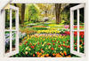 Art-Land Fensterblick Tulpen Garten Frühling 100x70cm (72858628-0)