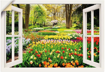 Art-Land Fensterblick Tulpen Garten Frühling 100x70cm (72858628-0)
