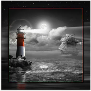 Art-Land Leuchtturm und Segelschiff im Mondschein 40x40cm (76817561-0)
