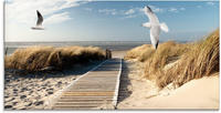 Artland Glasbild "Nordseestrand auf Langeoog mit M&ouml;wen" Strand 1 Stk. tlg. in