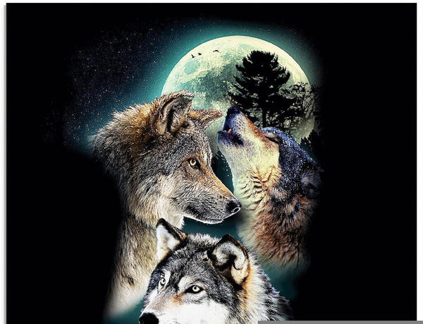 Art-Land Phantasie Wolf Wölfe mit Mond 30x30cm (94242028-0)