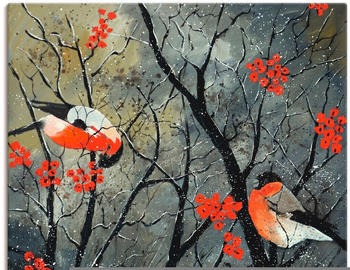 Art-Land rote Vögel im Winter 70x70cm (33789015-0)