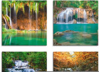 Artland Leinwandbild "Sch&ouml;ner Wasserfall im Wald" Gew&auml;sser 4 Stk. tlg. 4er...