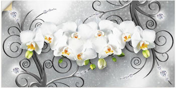 Art-Land weiße Orchideen auf Ornamenten 150x75cm (66539067-0)