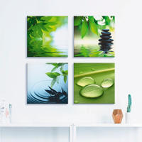 Artland Leinwandbild "Bl&auml;tter Wasser Zen Steinpyramide Tropfen" Zen 4 Stk....