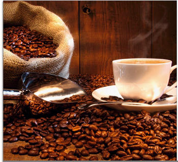 Art-Land Kaffeetasse und Leinensack auf Tisch 20x20cm (74916069-0)