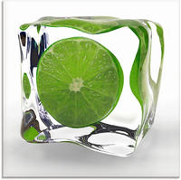 Artland Glasbild "Limette im Eisw&uuml;rfel" Lebensmittel 1 Stk. tlg. in...