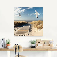 Artland Glasbild "Nordseestrand auf Langeoog mit M&ouml;wen" Strand 1 Stk. tlg. in