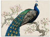 Artland Glasbild »Pfau & Blüten I«, Vögel, (1 St.)