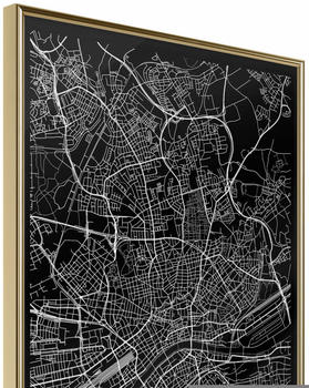 Artgeist City Map: Frankfurt (Dark) 20x30cm goldener Rahmen