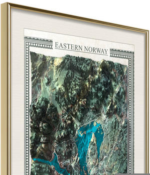 Artgeist Raised Relief Map: Eastern Norway 20x30cm goldener Rahmen mit Passepartout
