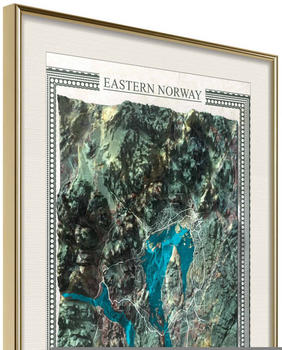 Artgeist Raised Relief Map: Eastern Norway 30x45cm goldener Rahmen mit Passepartout