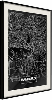 Artgeist City Map: Hamburg (Dark) 20x30cm schwarzer Rahmen mit Passepartout