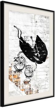 Artgeist Banksy: Baby Stroller 20x30cm schwarzer Rahmen mit Passepartout