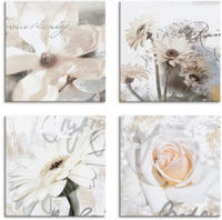 Artland Leinwandbild "Magnolie Gerberas Rosen in Buchstaben" Blumen 4 Stk. tlg....