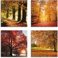 Artland Leinwandbild "Herbstlandschaft" B&auml;ume 4 Stk. tlg. 4er Set, verschiedene