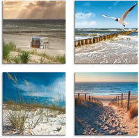 Artland Leinwandbild "Einsamer Strand Ostsee Sandd&uuml;ne Gr&auml;ser" Strand 4 Stk....