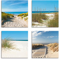 Artland Leinwandbild "Strand und Sandd&uuml;nen" Strand 4 Stk. tlg. 4er Set,...
