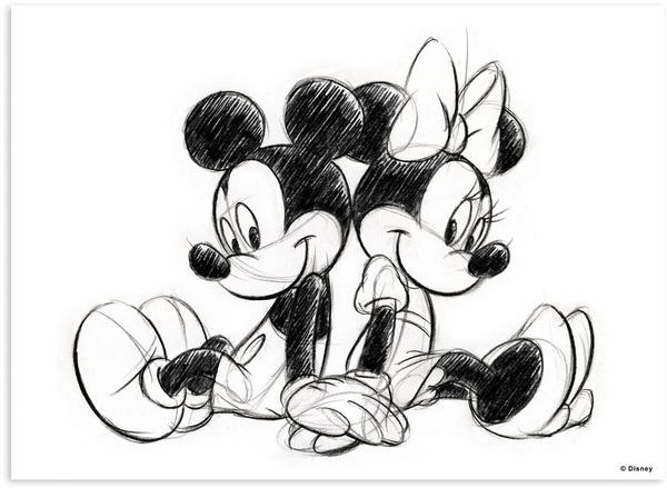 Disney Mickey Minnie Sketch Sitting 70x50cm