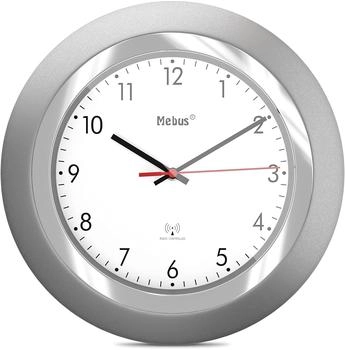 Mebus Funk-Wanduhr silber/weiß rund (19452)