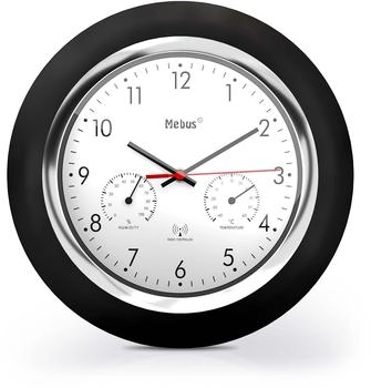 Mebus Funk-Wanduhr mit Thermometer und Hygrometer schwarz/wei&szlig; (19453)