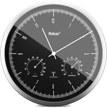 Mebus Funk-Wanduhr TinyTime mit Thermo-Hygrometer Silber/Schwarz (19777)