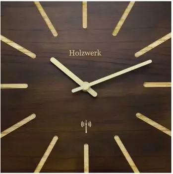 Holzwerk Funkwanduhr quadratisch, Holz, braun, 25cm (HWN.Braun.)