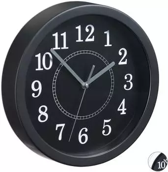 Relaxdays Wanduhr Kunststoff Metall Schwarz Sekundenzeiger 20 cm x 4 cm