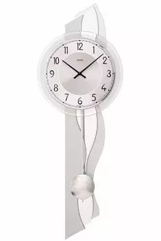 AMS 7476 Pendelwanduhr Holzgehäuse, silber, 23x64cm (7476)