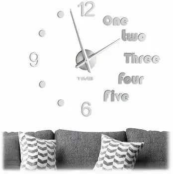 Relaxdays Wanduhr DIY Acryl Metall Silber Leise 110 cm