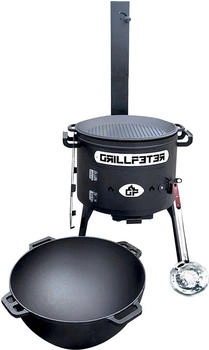 Grillpeter Utschak Set Asamat mit Kazan 15 Liter Gusseisen Grilldeckel Schöpflöffel
