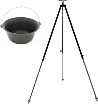 Grillplanet Gulaschkessel Set 16 Liter Gusseisen mit Dreibein 180 cm Kettenhöhenverstellung
