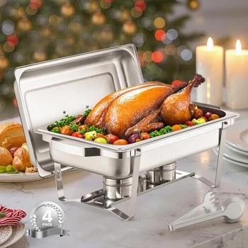 VEVOR Chafing Dish Set Speisenwärmer Edelstahl 7,5L 4 Stk. Buffet Silber