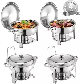 VEVOR Chafing Dish Set Hochzeit Speisenwärmer Edelstahl 4,7L 4 Stk. Silber