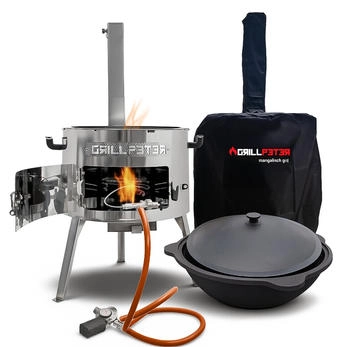 Grillpeter UtschakTimur Edelstahl Kazan 16L Gaskocher und Abdeckhaube