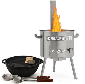 Grillpeter Utschak Timur Edelstahl Kazan 18L Grilldeckel aus Gusseisen Zubehör