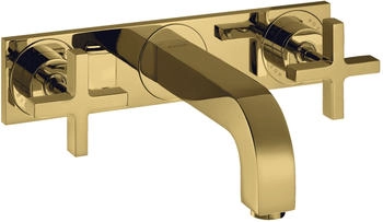 Axor Citterio 3-Loch Waschtischarmatur mit Platte Kreuzgriff Unterputz 226 mm Polished Gold Optic 39144990