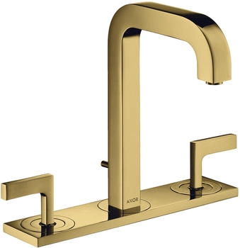 Axor Citterio 3-Loch Waschtischarmatur mit Platte Hebelgriff mit Zugstangen-Ablaufgarnitur Polished Gold Optic 39136990