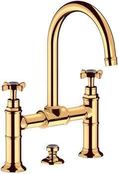 Axor Montreux 2-Griff Waschtischarmatur 220 mit Kreuzgriff mit Zugstangen-Ablaufgarnitur Polished Gold Optic 16510990