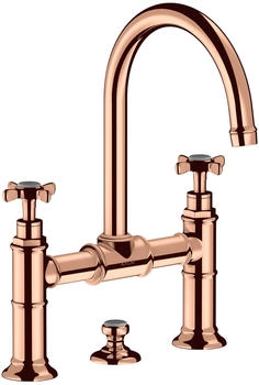 Axor Montreux 2-Griff Waschtischarmatur 220 mit Kreuzgriff mit Zugstangen-Ablaufgarnitur Polished Red Gold 16510300