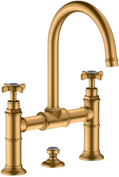 Axor Montreux 2-Griff Waschtischarmatur 220 mit Kreuzgriff mit Zugstangen-Ablaufgarnitur Brushed Gold Optic 16510250