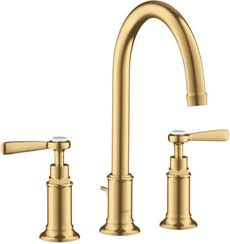 Axor Montreux 3-Loch Waschtischarmatur 180 Hebelgriff mit Zugstangen-Ablaufgarnitur Brushed Gold Optic 16514250