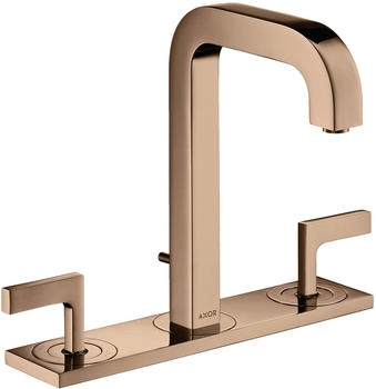 Axor Citterio 3-Loch Waschtischarmatur mit Platte Hebelgriff mit Zugstangen-Ablaufgarnitur Polished Red Gold 39136300